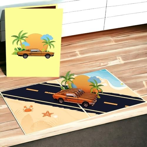 Rykamia Classic Car Card Pop Up, Classic Car Birthday Card, Classic Car Thank You Card, Dad Birthday Card Classic Car, Retirement Card With Car, New Adventure, Travel Card For Birthday, Graduation - Image 3