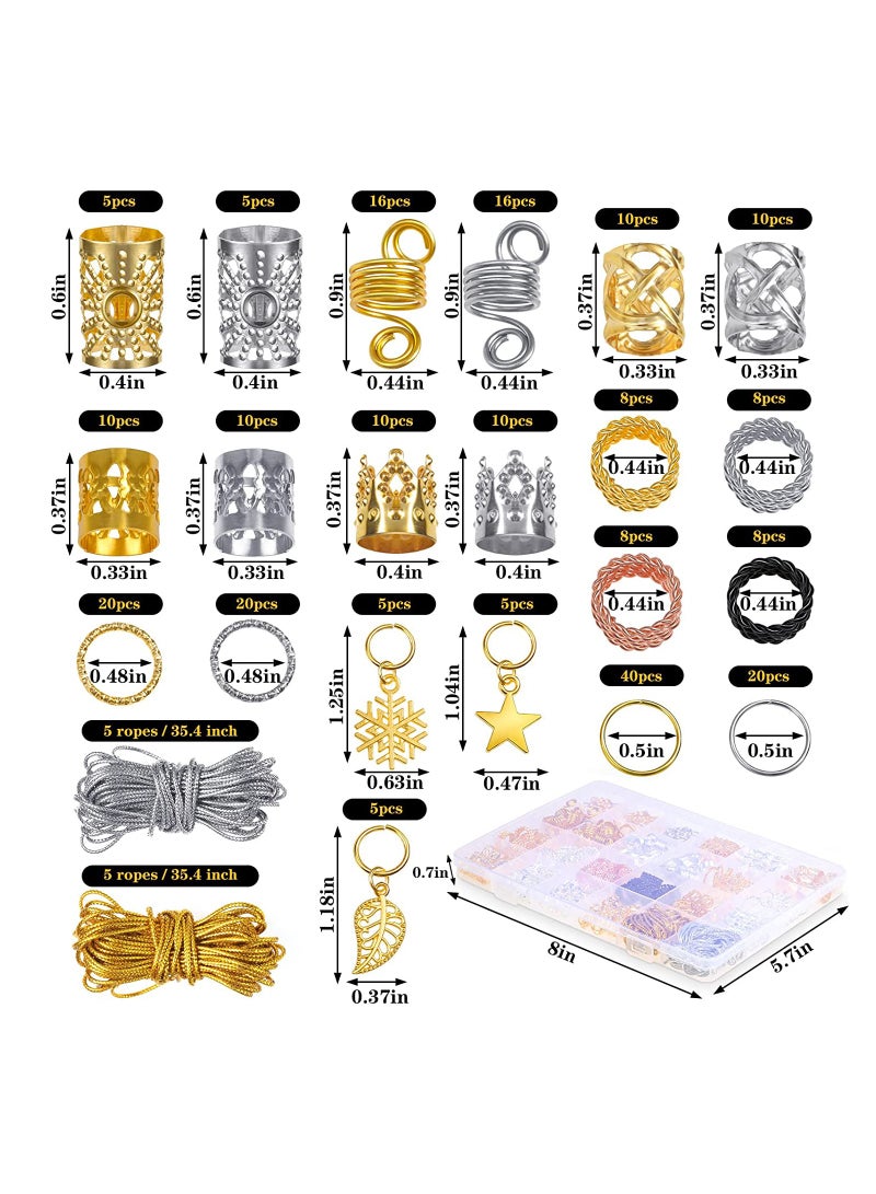 259 قطعة من إكسسوارات مجوهرات الشعر للنساء، خرز الألمنيوم للتضفير والضفائر، تعويذات، خواتم، أساور، ومشابك لتزيين الشعر الأنيق - Image 2