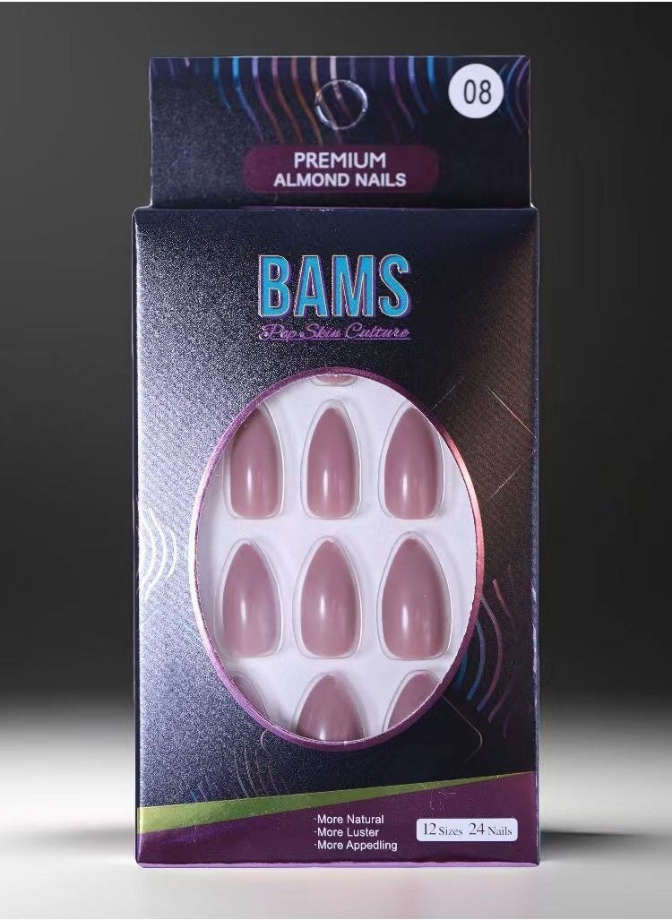 BAMS Pop Skin Culture BAMS Premium Almond Fake Nails in Dusty Lavender Shades, 12 Sizes & Easy Press-On  - Image 1