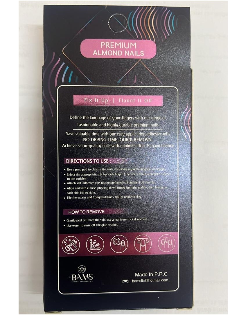 BAMS Pop Skin Culture BAMS Premium Almond Fake Nails in Dusty Lavender Shades, 12 Sizes & Easy Press-On  - Image 4
