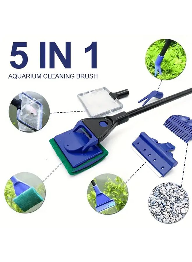 5 In 1 Aquarium Cleaning Tool Set Plant Fork Spoon Net Sponge Brush Gravel Rake Algae Scraper Multifunctional Fish Tank Cleaning Tool - Image 1