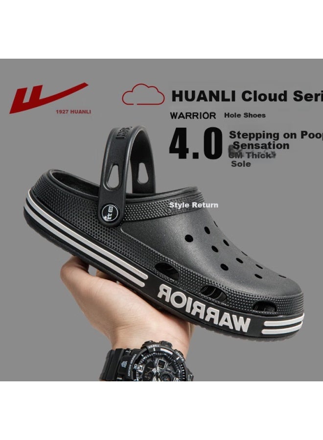 Pull Back Huili Men's Perforated Shoes, Outdoor Thick-soled Non-slip Eva Slippers, Dual-use Beach Sandals, Hl0237, Black, Size 39 - Image 1