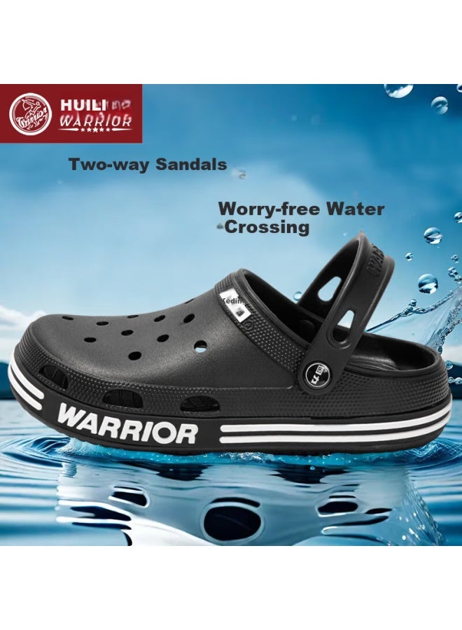 Pull Back Huili Men's Perforated Shoes, Outdoor Thick-soled Non-slip Eva Slippers, Dual-use Beach Sandals, Hl0237, Black, Size 39 - Image 3