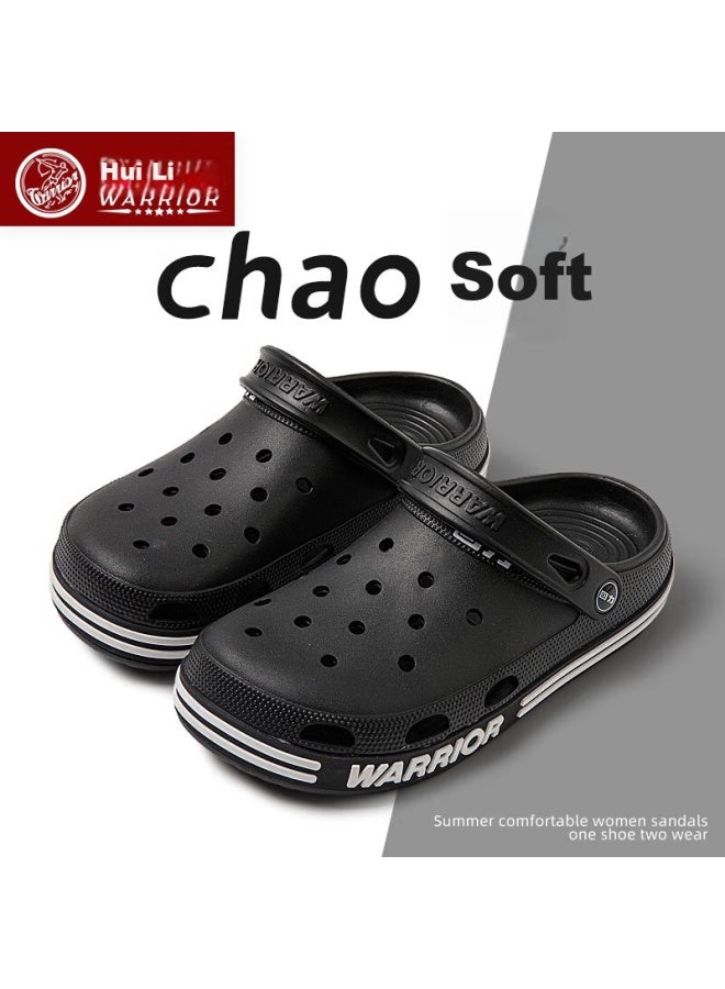 Pull Back Huili Men's Perforated Shoes, Outdoor Thick-soled Non-slip Eva Slippers, Dual-use Beach Sandals, Hl0237, Black, Size 39 - Image 2