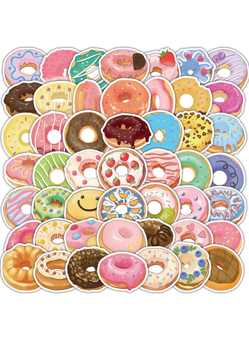 51 قطعة من ملصقات الدونات، ملصقات طعام حلوة ملونة لطيفة، لوازم ديكور حفلات للأطفال والمراهقين، ملصقات الدونات بكميات كبيرة لأجهزة الكمبيوتر المحمول وزجاجة المياه والثلاجة والأمتعة ولوح التزلج - Image 1