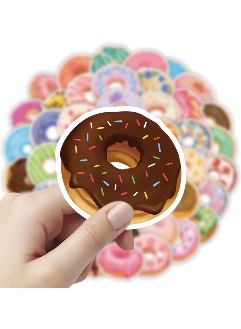 51 قطعة من ملصقات الدونات، ملصقات طعام حلوة ملونة لطيفة، لوازم ديكور حفلات للأطفال والمراهقين، ملصقات الدونات بكميات كبيرة لأجهزة الكمبيوتر المحمول وزجاجة المياه والثلاجة والأمتعة ولوح التزلج - Image 2
