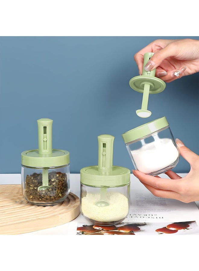 Bukela Glass Seasoning Jars, 3 Pack Glass Seasoning Bottle with Retractable Spoon and Lid, Air-Tight Seasoning Containers Spice Jars Sugar Container Salt Cellar Box With Stand Spoon - Image 5