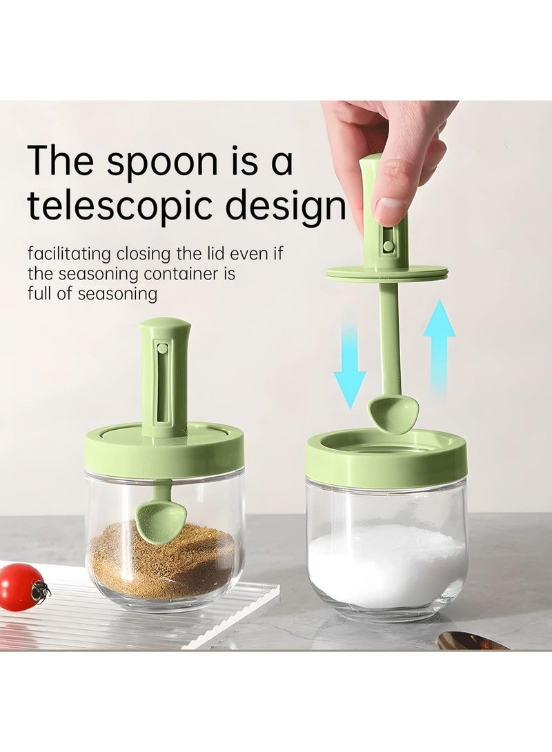 Bukela Glass Seasoning Jars, 3 Pack Glass Seasoning Bottle with Retractable Spoon and Lid, Air-Tight Seasoning Containers Spice Jars Sugar Container Salt Cellar Box With Stand Spoon - Image 3
