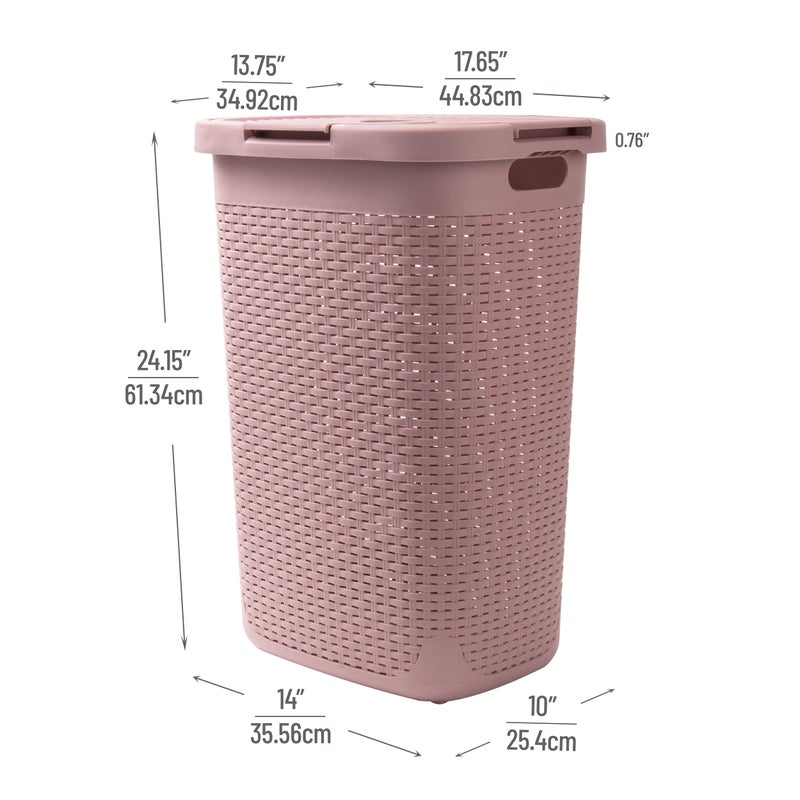 Mind Reader Slim Laundry Hamper with Lid, 60L Tall Clothes Basket, Narrow Tapered Design for Bathrooms, Closets and Laundry Rooms, Plastic, Pink - Image 3