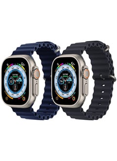 Silicone Ocean Band Strap Dark Blue Silicone Ocean Band Strap Black Set of 2 for Apple Watch Ultra 8 49mm