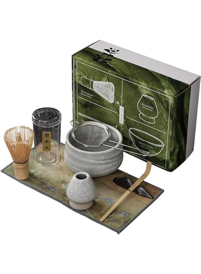 HOOKOR 7Pcs Matcha Whisk Set, Japanese Tea Set, Include Matcha Bowl, Matcha Bamboo Whisk, Scoop, Stainless Steel Tea Sifter, Whisk Holder, Matcha Whisk Set, Matcha Green Tea Making Kit (White) - Image 1