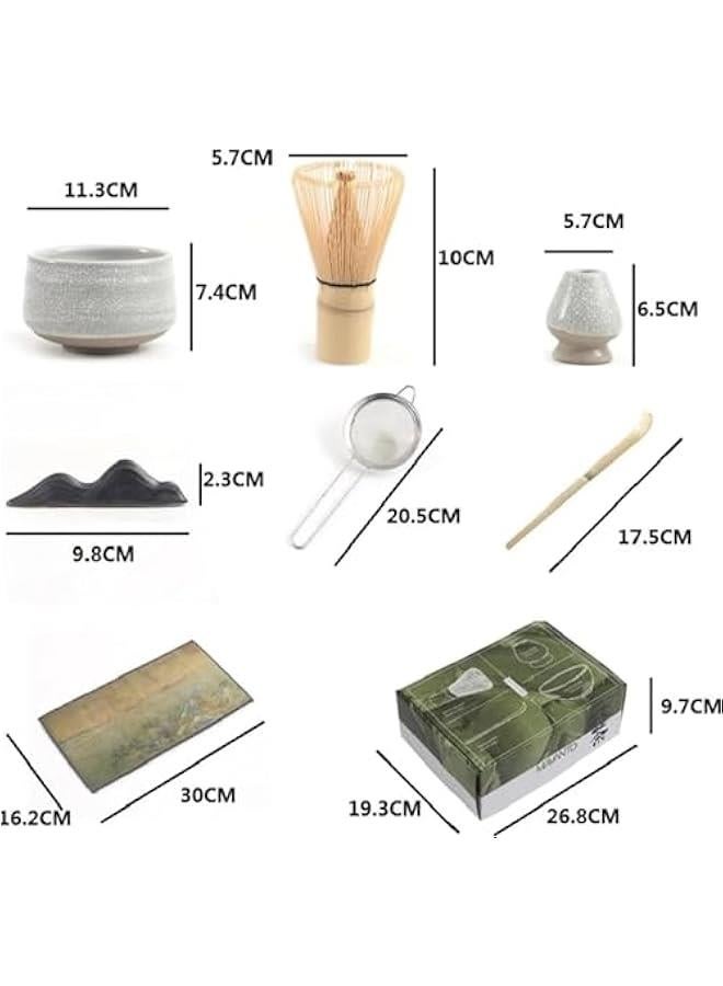 HOOKOR 7Pcs Matcha Whisk Set, Japanese Tea Set, Include Matcha Bowl, Matcha Bamboo Whisk, Scoop, Stainless Steel Tea Sifter, Whisk Holder, Matcha Whisk Set, Matcha Green Tea Making Kit (White) - Image 2