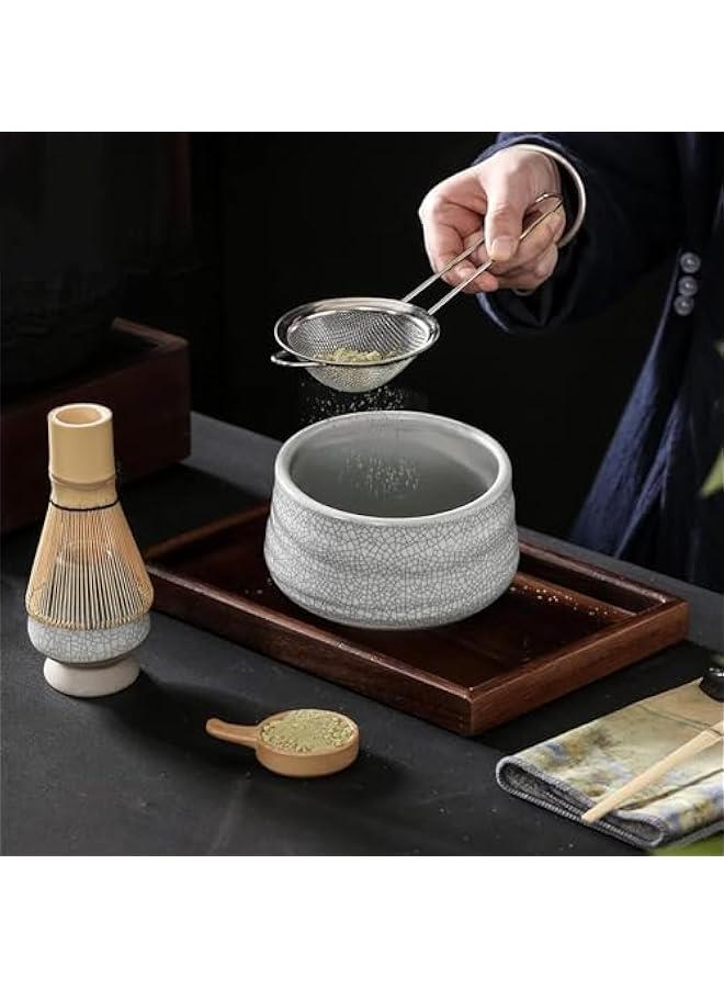 HOOKOR 7Pcs Matcha Whisk Set, Japanese Tea Set, Include Matcha Bowl, Matcha Bamboo Whisk, Scoop, Stainless Steel Tea Sifter, Whisk Holder, Matcha Whisk Set, Matcha Green Tea Making Kit (White) - Image 3