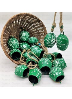 HIGHBIX HIGHBIX 7cm Hand Painted Festive Dcor Hanging Bells Set of 10 with Jute Bag Hand Painted Green 7cm 