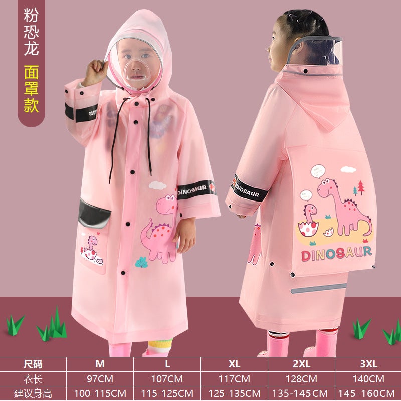 Generic 2022 New Childrens Raincoat Full Body Waterproof Baby Rain Gear Kindergarten Primary School Long Poncho 215 powder dinosaur + mask