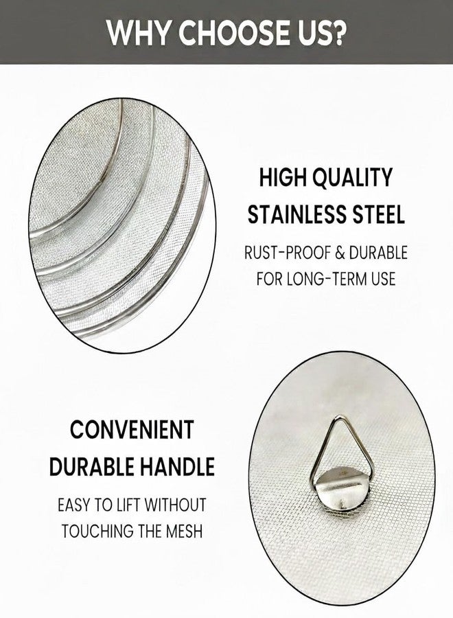 FASTMART Stainless Steel Vessel Net Cover Lid For Fruits Milk Food For Kitchen And Dining Table, Pack Of 4 (6,7, 8, 9 Inch), Multipurpose Strainer - Silver - Image 2