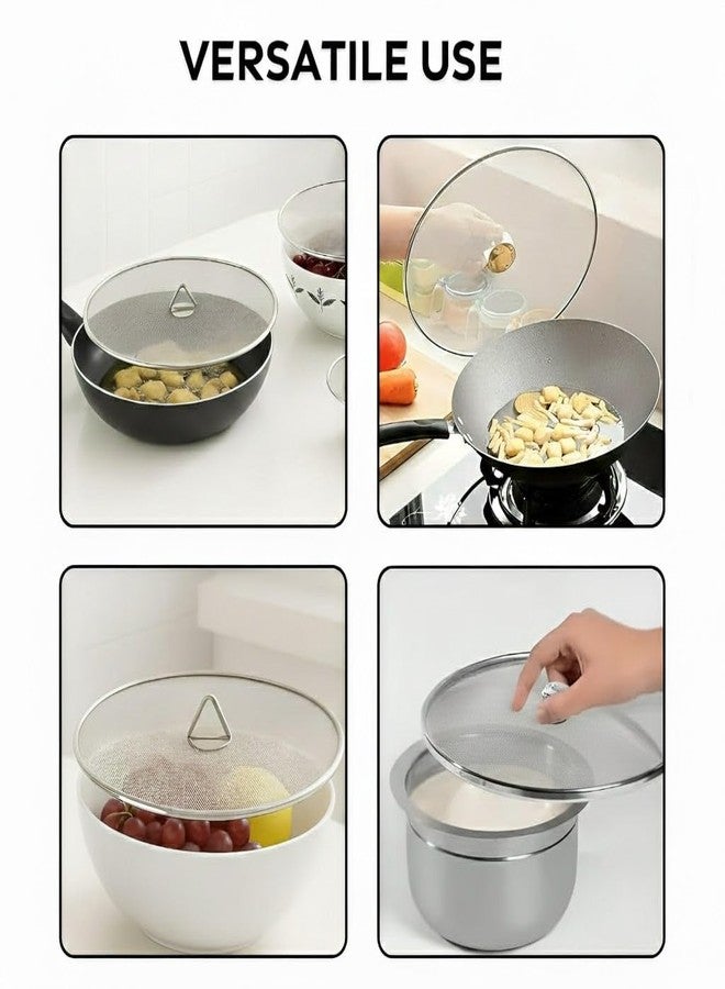 FASTMART Stainless Steel Vessel Net Cover Lid For Fruits Milk Food For Kitchen And Dining Table, Pack Of 4 (6,7, 8, 9 Inch), Multipurpose Strainer - Silver - Image 4