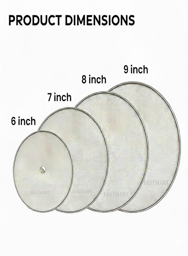 FASTMART Stainless Steel Vessel Net Cover Lid For Fruits Milk Food For Kitchen And Dining Table, Pack Of 4 (6,7, 8, 9 Inch), Multipurpose Strainer - Silver - Image 5