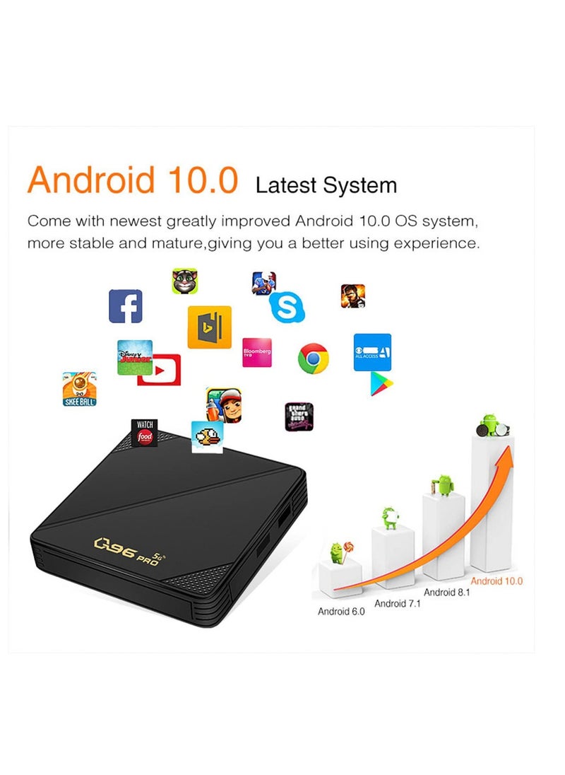 YUNSYE - Q96 PRO Android TV Box 10.0 4GB 32GB Smart TV Box Android Box 905L2 Ultra HD 1080P 4K HDR WiFi 2.4GHz 5.8GHz Bluetooth 4.1 Set Top Box 100M Internet Smart TV Box Media Player (4GB Ram+32GB ROM) - Image 1