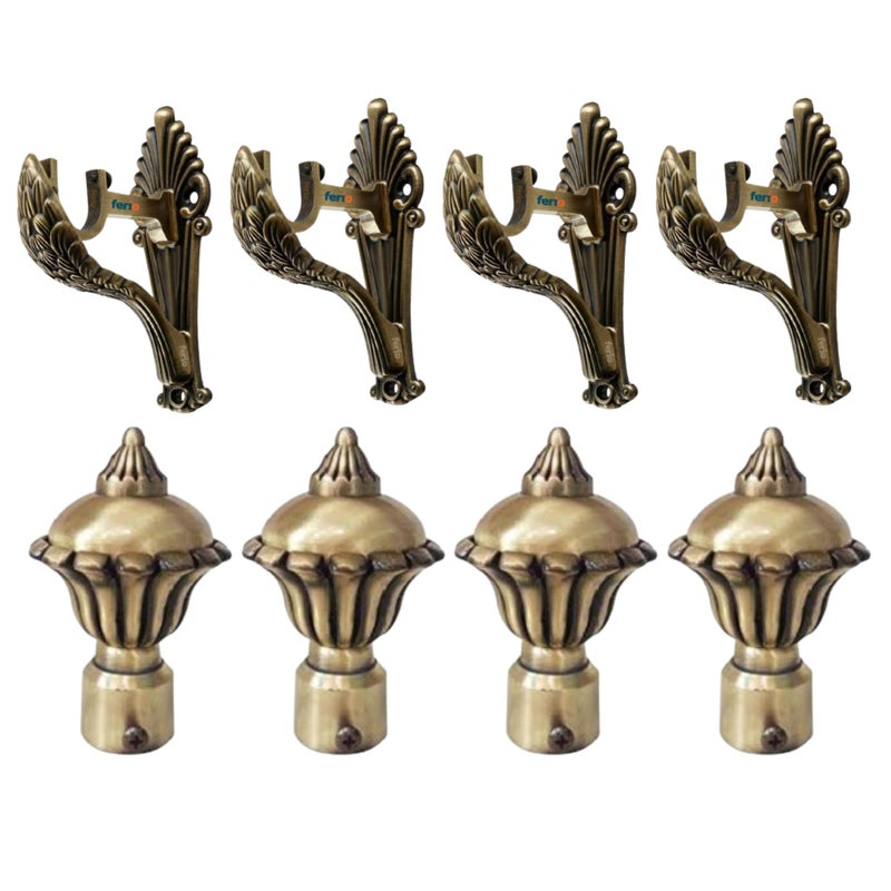 FERIO Curtain Holders Brackets and Curtain Finials for Door and Window Rod Fittings 1 Inch Rod Brass Antique for Home Decor (Curtain Holder 4 Pcs and Curtain Finial 4 Pcs) - Image 3