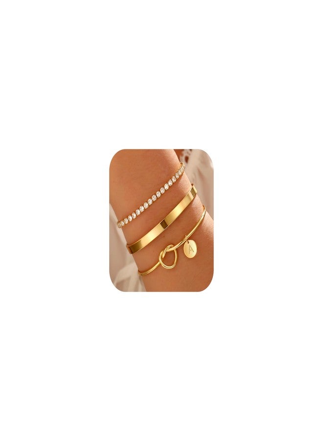 JIAOGE Gold Bracelets for Women - A Initial Bracelet Stack Gold Bangle Bracelets for Women Cuff Bracelet for Women Tennis Bracelets for Girls Bridesmaid Gifts for Girls Teen Girl Gifts Gold Jewelry - Image 1