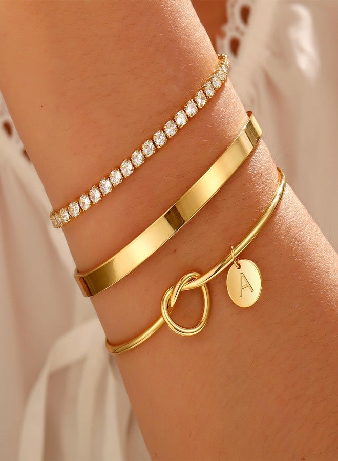 JIAOGE Gold Bracelets for Women - A Initial Bracelet Stack Gold Bangle Bracelets for Women Cuff Bracelet for Women Tennis Bracelets for Girls Bridesmaid Gifts for Girls Teen Girl Gifts Gold Jewelry - Image 2