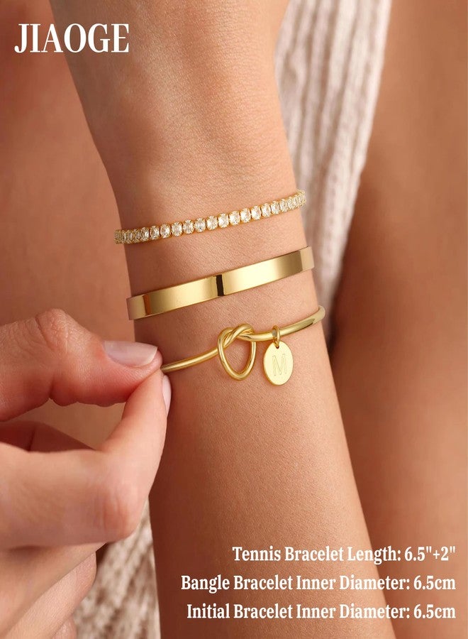 JIAOGE Gold Bracelets for Women - A Initial Bracelet Stack Gold Bangle Bracelets for Women Cuff Bracelet for Women Tennis Bracelets for Girls Bridesmaid Gifts for Girls Teen Girl Gifts Gold Jewelry - Image 4