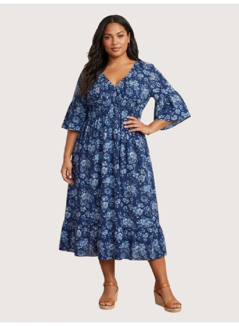 فكتور اند جين Women's Blue Printed Midi Dress