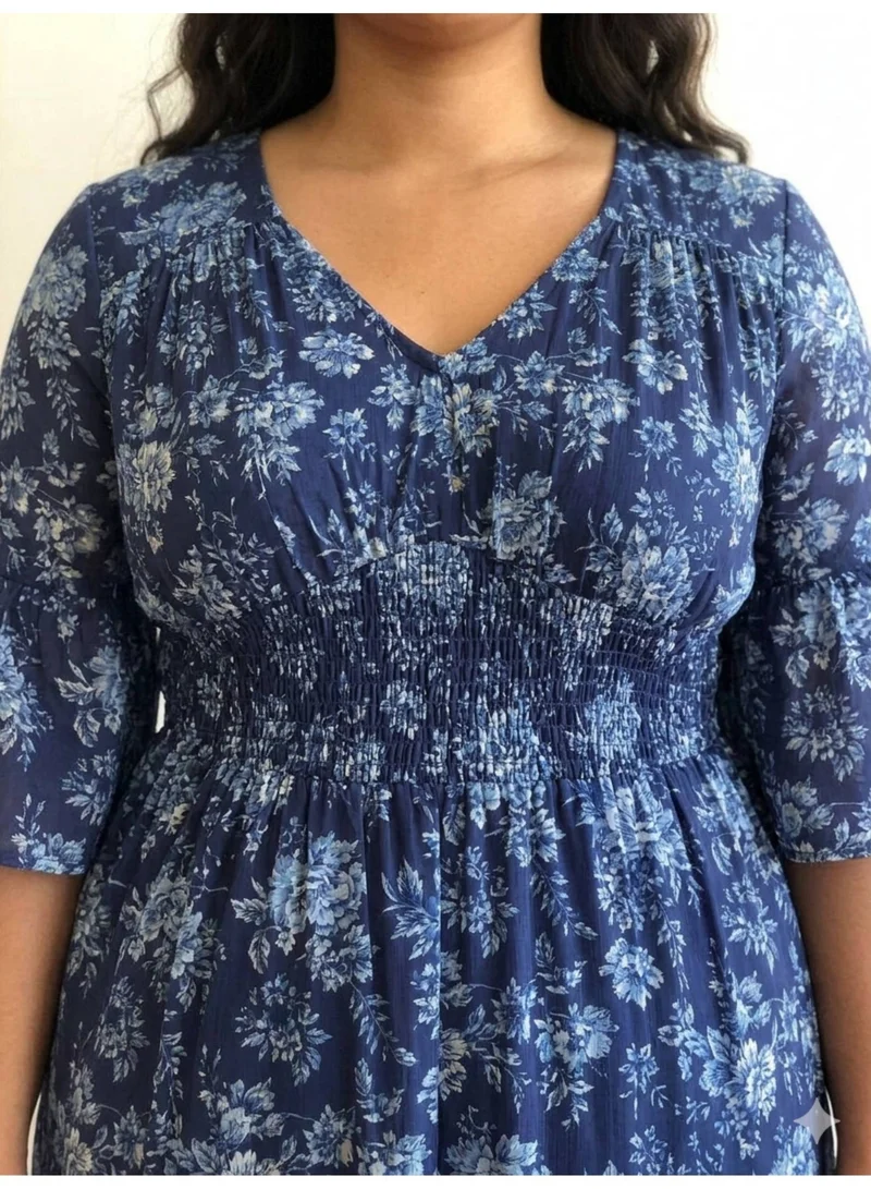 فكتور اند جين Women's Blue Printed Midi Dress