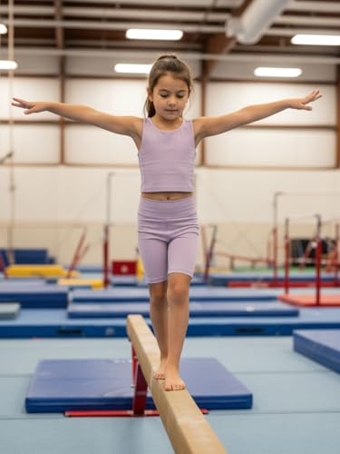 WELAKEN Girls 2 Piece Athletic Outfits Kids Yoga Crop Tank Top Biker Shorts SetsPurple5T - Image 3