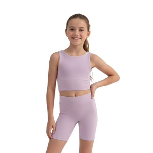 WELAKEN Girls 2 Piece Athletic Outfits Kids Yoga Crop Tank Top Biker Shorts SetsPurple5T - Image 1