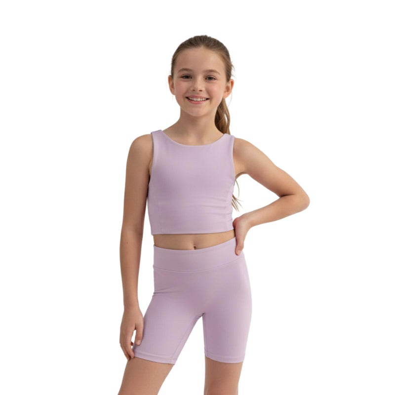 WELAKEN Girls 2 Piece Athletic Outfits Kids Yoga Crop Tank Top Biker Shorts SetsPurple5T - Image 2