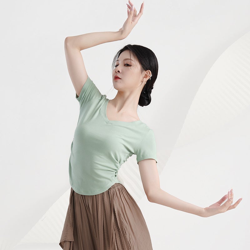 Generic Modern Dance Basic Leotard with Short Sleeves Y306D light green short-sleeved top