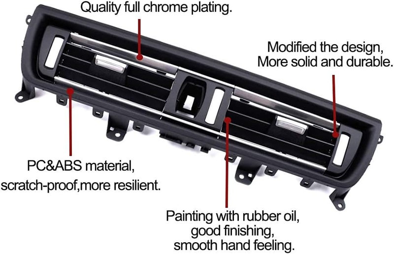 Goodithy Dashboard Center Chromed Air Conditioning Cover, Front Middle AC Vent Grille Outlet Panel Trim Replacement For BMW 5 Series F10 F11 F18 520i 523i 525i 528i 535i (Full Chrome) | Chromed Front Dash Center A/C Air Conditioning Grille Panel, for BMW 520i 523i 525i 528i 530i 535i 550i 2010-2016 - Image 5