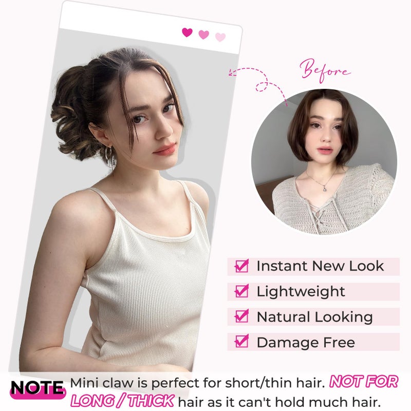 REECHO 9" Short Ponytail Extension, Classic Loose Curly Wavy Claw Clip Pony tails Hair Extensions HP001 Hairpieces for Women (Light Brown with Blonde Highlights) - Image 4