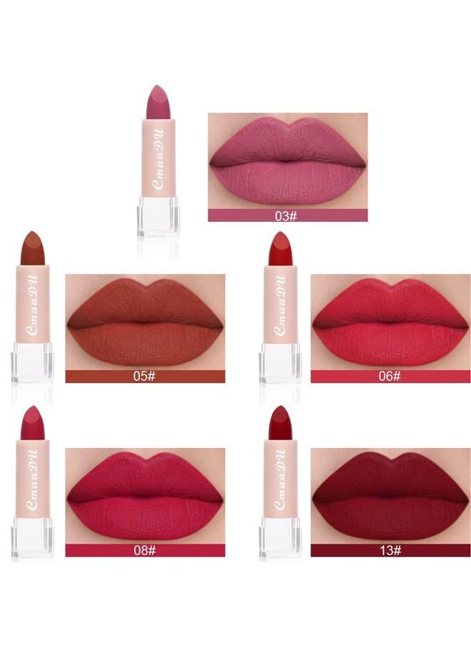 Matte Lipstick Makeup Set, Matte Long Wear Non-stick Cup, Colorfast Waterproof Lip Gloss 5-Pack