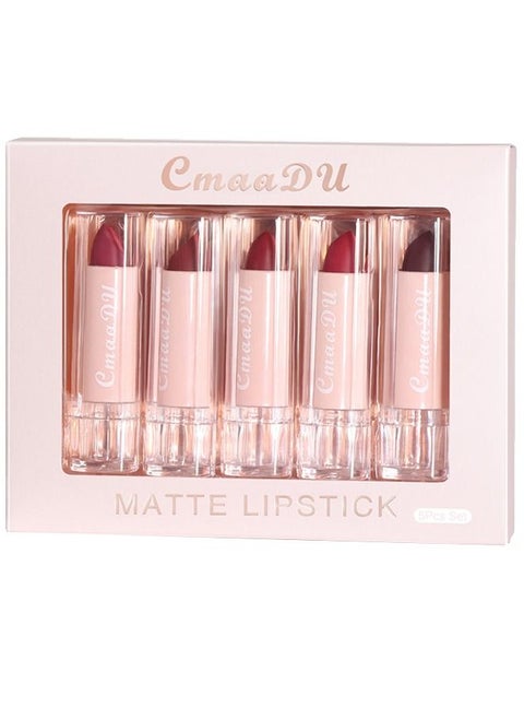 Matte Lipstick Makeup Set, Matte Long Wear Non-stick Cup, Colorfast Waterproof Lip Gloss 5-Pack
