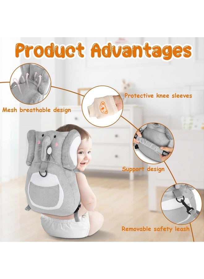 Primo Lines Baby Backpack Walker Protection, Toddler Head Protector Backpack Adjustable 270° Three-Sided Protection Breathable Design with Knee Pads & Safety Rope, 6-12 Month Baby(Elephant) - Image 1