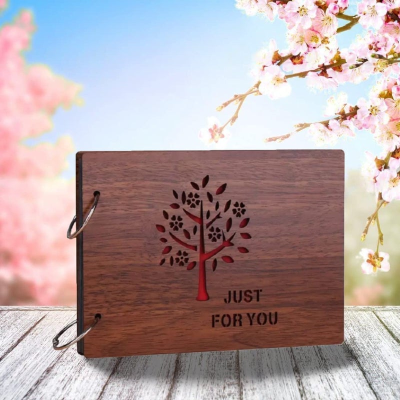 Decor1ders Wooden Photo Album Scrapbook for Gifting 40 Black pages Size 16 cm x 22 cm Scrapbook Photo Album for Photo Collection Scrap Book TreeJustForYou