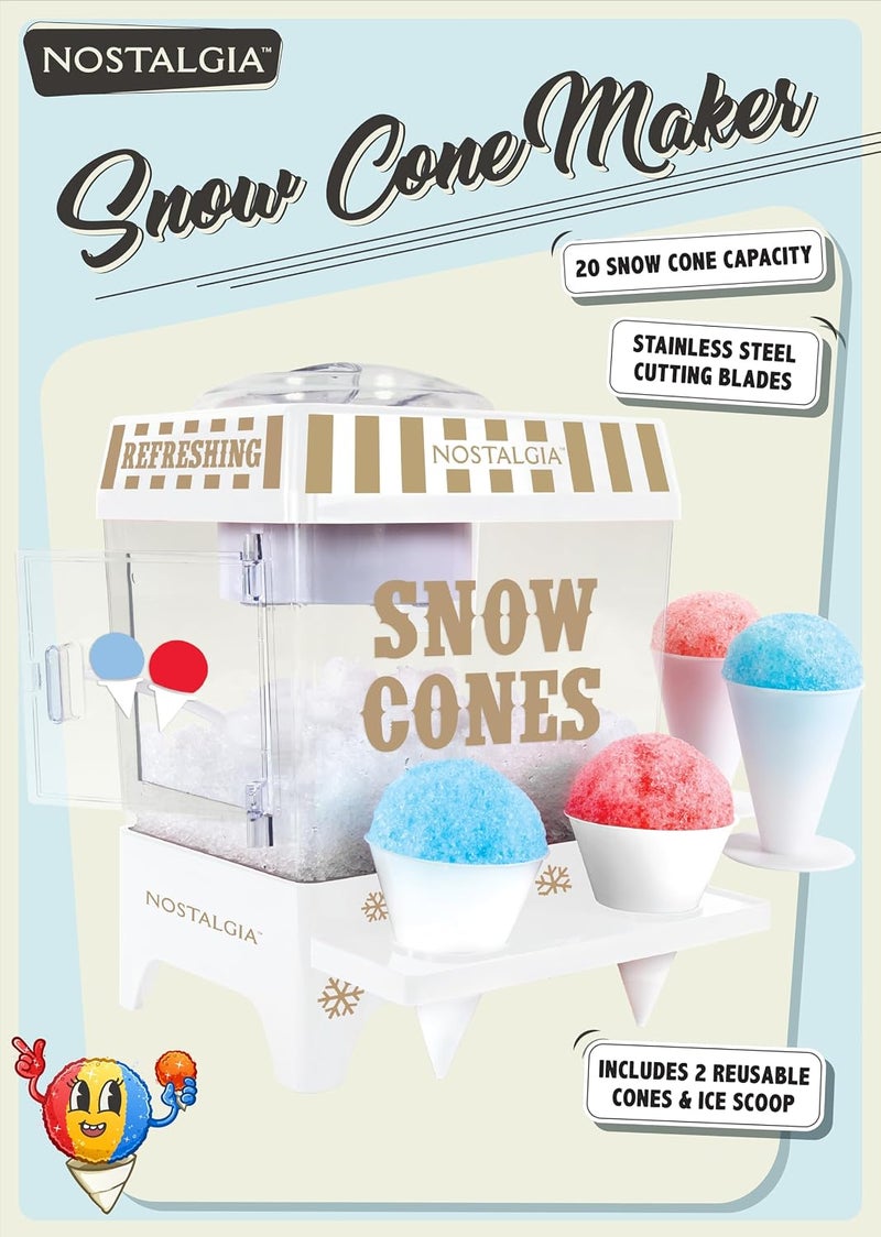 Snow Cone Shaved Ice Machine - Retro Table-Top Slushie Machine Makes 20 Icy Treats - Includes 2 Reusable Plastic Cups & Ice Scoop - White - Image 2