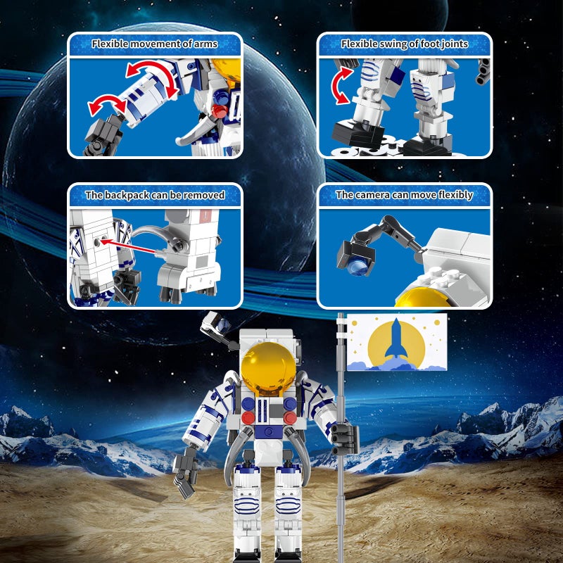SIENON Astronaut Building Block Toy for Kids and Adults, 229pcs Building Block Spaceman Figure Holding The Flag with Movable Joints, DIY Assembly Construction STEM City Space Kit - Image 3