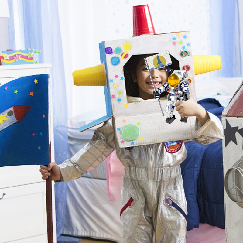 SIENON Astronaut Building Block Toy for Kids and Adults, 229pcs Building Block Spaceman Figure Holding The Flag with Movable Joints, DIY Assembly Construction STEM City Space Kit - Image 5