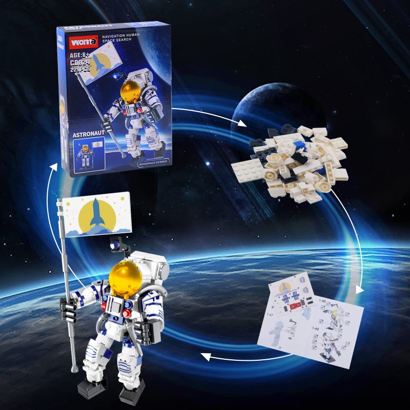 SIENON Astronaut Building Block Toy for Kids and Adults, 229pcs Building Block Spaceman Figure Holding The Flag with Movable Joints, DIY Assembly Construction STEM City Space Kit - Image 4