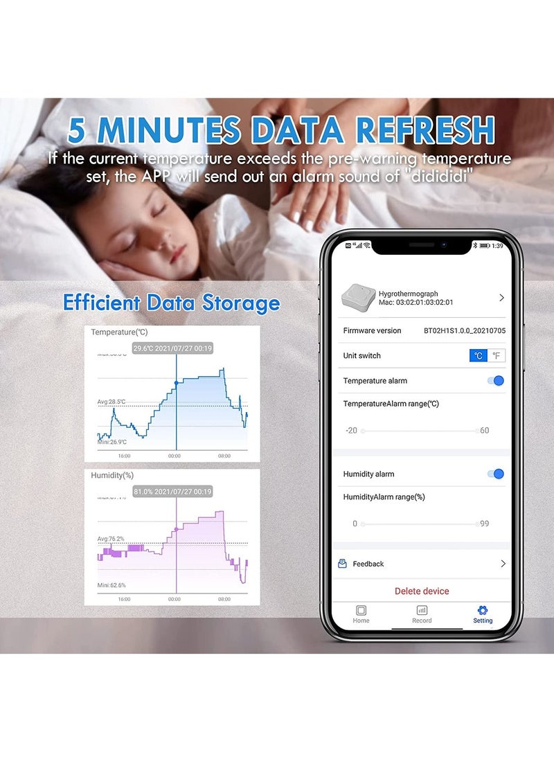 HoldPeak - Magnetic Thermometer Indoor, HOLDPEAK 930A Smart Humidity Temperature Sensor with APP Function, Thermometer Hygrometer Remote Monitor 24/7 Data Record with Alarm, 262ft Range White - Image 1