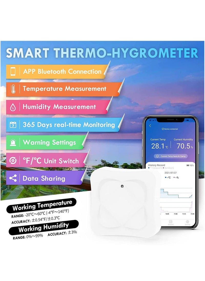 HoldPeak - Magnetic Thermometer Indoor, HOLDPEAK 930A Smart Humidity Temperature Sensor with APP Function, Thermometer Hygrometer Remote Monitor 24/7 Data Record with Alarm, 262ft Range White - Image 1