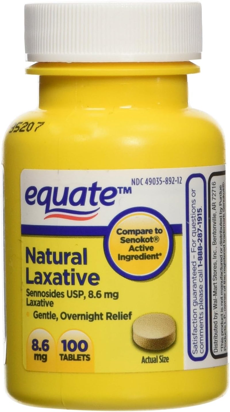 Equate أقراص ملين نباتي طبيعي من إيكويت، سِنُوسيدات 8.6 ملغ، 100 حبة - Image 1