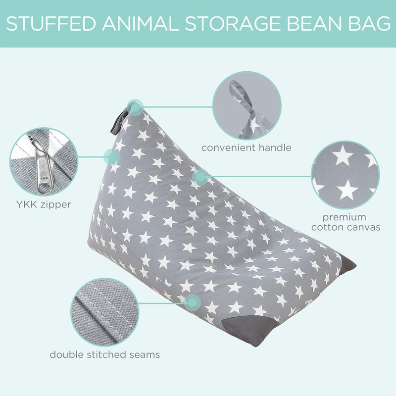 Aubliss Stuffed Animal Storage Bean Bag Chairs Cover, 50"x 35" Extra Large Bean Bags Chair for Kids & Adults, Beanbag Toy Storage for Boys Girls - Premium Cotton Canvas Grey Star - Image 3