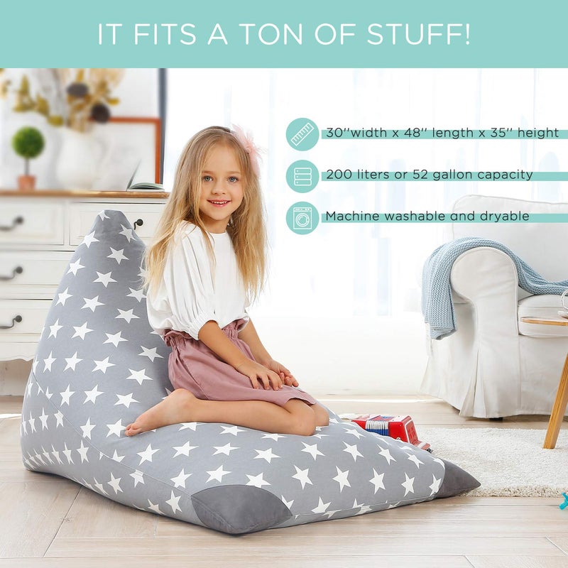 Aubliss Stuffed Animal Storage Bean Bag Chairs Cover, 50"x 35" Extra Large Bean Bags Chair for Kids & Adults, Beanbag Toy Storage for Boys Girls - Premium Cotton Canvas Grey Star - Image 4