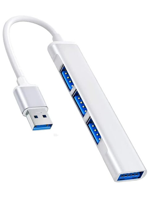 موزع USB 3.0، موسع موزع USB بـ4 منافذ، محول USB متعدد المنافذ، قاعدة شحن 4 في 1 USB 3.0، موزع نقل بيانات USB محمول للاب توب والمزيد من اجهزة USB، فضي