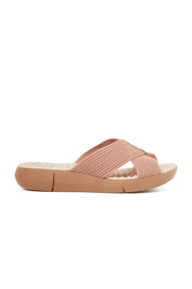 MODARE MODARE Flat Sandals for Ladies – NUDE Sandals with Slip On | Comfortable PU Upper & TPR Sole